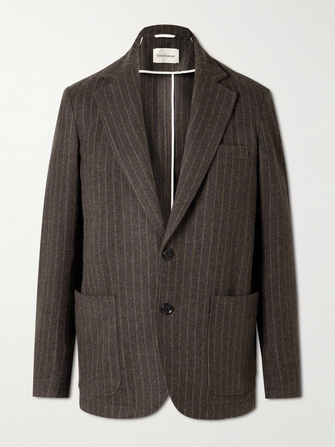Oliver Spencer Westbury Pinstriped Wool-felt Blazer In Brown