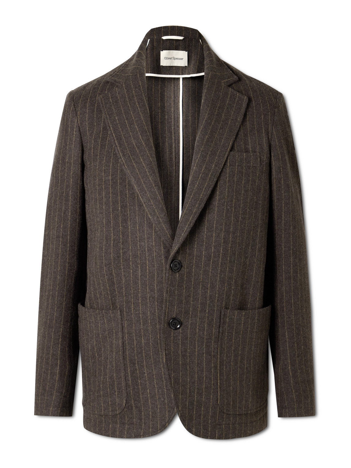 Oliver Spencer Westbury Pinstriped Wool-felt Blazer In Brown