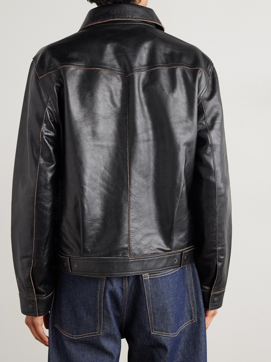 Oliver Spencer Norton Leather Jacket In Black