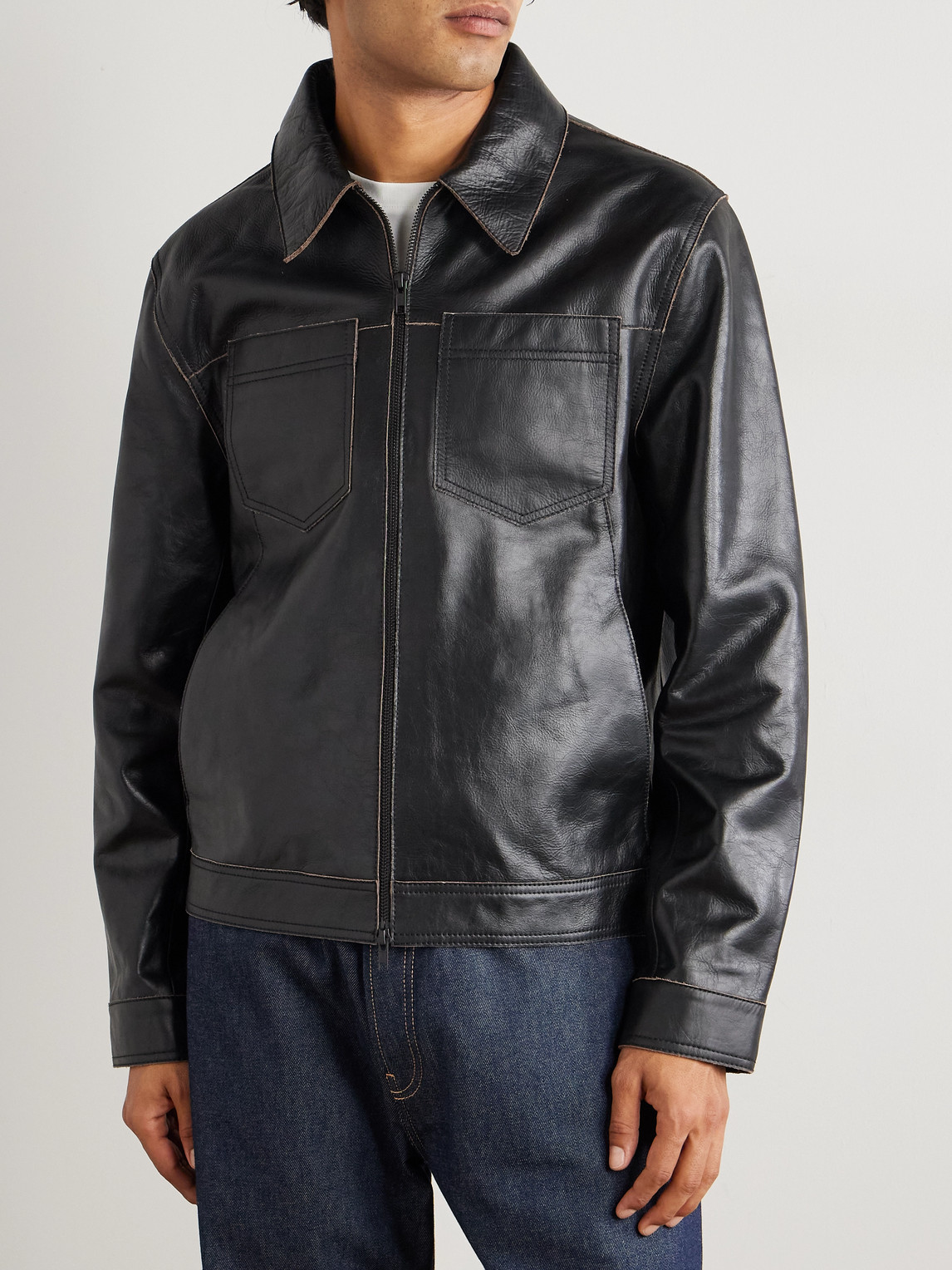 Oliver Spencer Norton Leather Jacket In Black