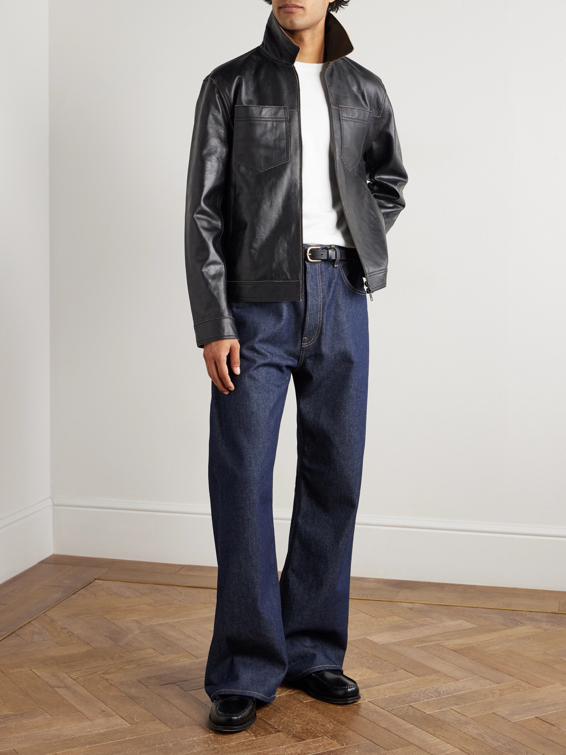 Oliver Spencer Norton Leather Jacket In Black