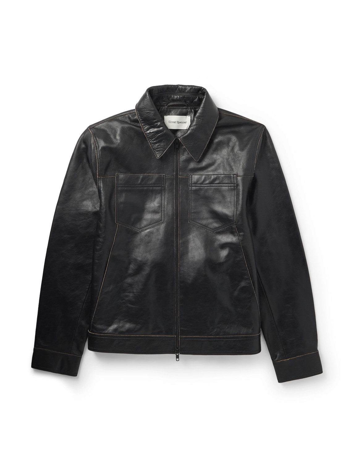 Oliver Spencer Norton Leather Jacket In Black