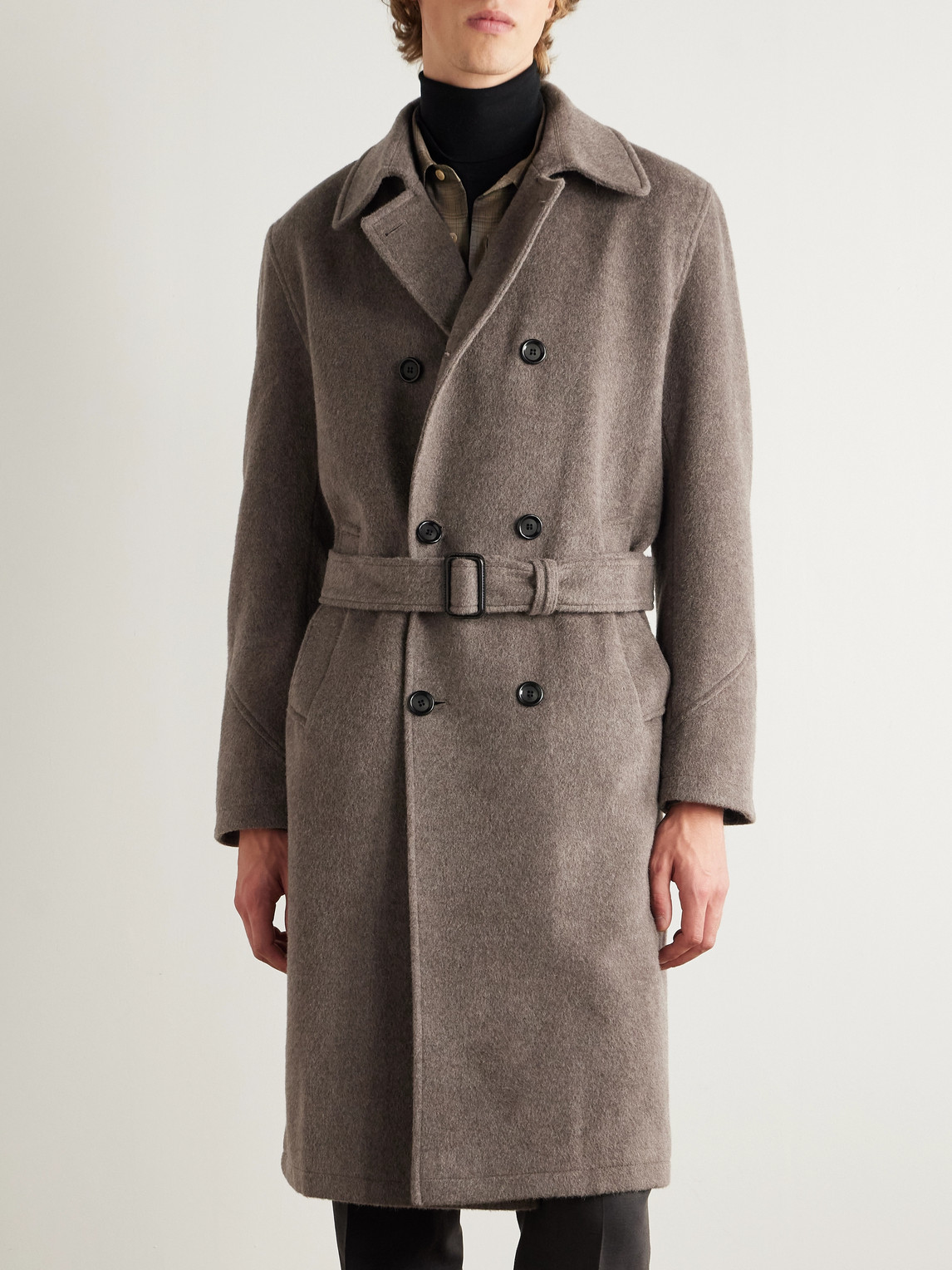 Oliver Spencer Double-breasted Recycled Wool-blend Coat In Brown