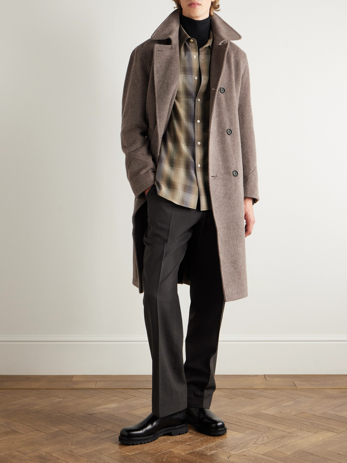 Oliver Spencer Double-breasted Recycled Wool-blend Coat In Brown