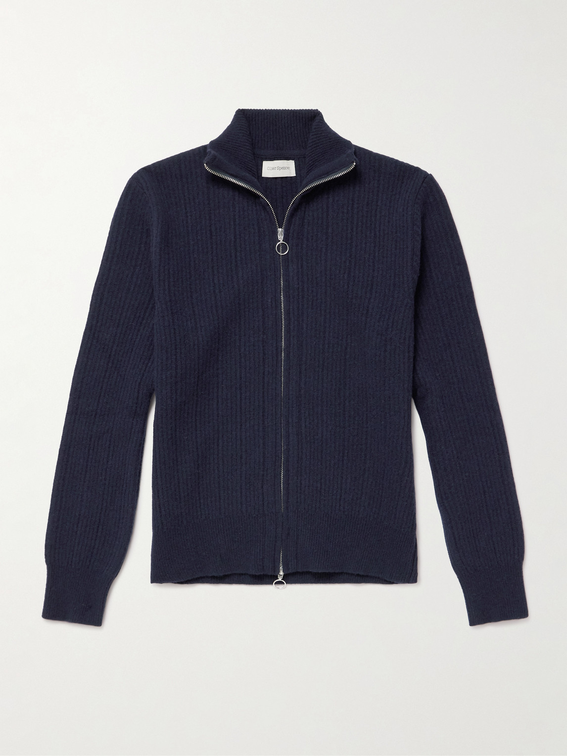 Oliver Spencer Kilbrdige Ribbed Wool Zip-up Cardigan In Blue