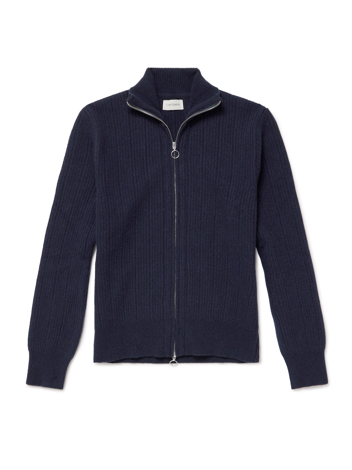 Oliver Spencer Kilbrdige Ribbed Wool Zip-up Cardigan In Blue