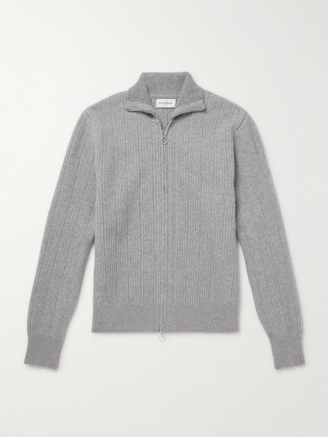 Oliver Spencer Kilbridge Ribbed Wool Zip-up Cardigan In Gray