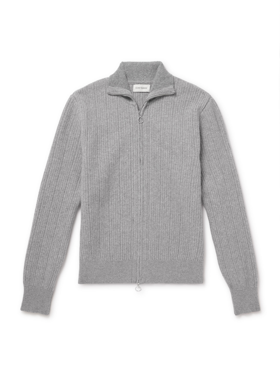 Oliver Spencer Kilbridge Ribbed Wool Zip-up Cardigan In Gray
