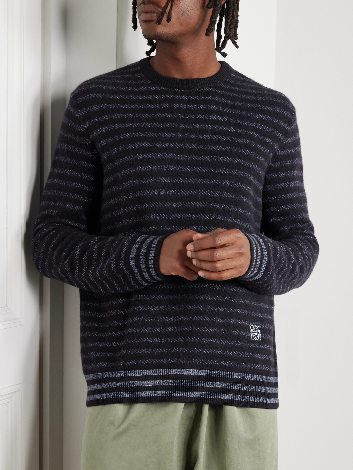 Loewe Striped Logo-embroidered Sweater In Blue