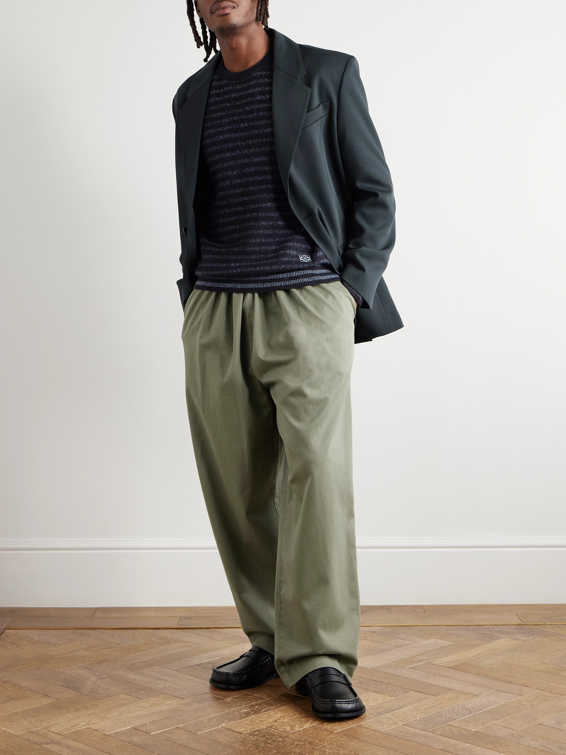 Loewe Striped Logo-embroidered Sweater In Blue