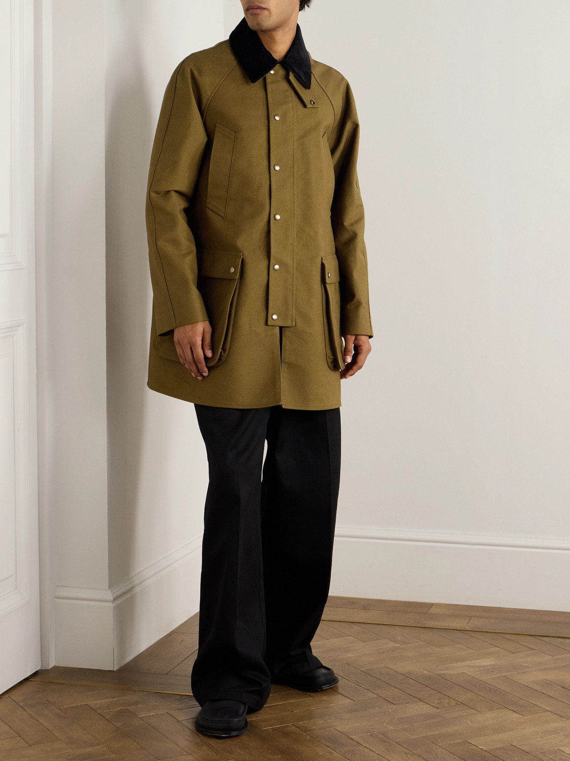 Loewe Trapeze Corduroy-trimmed Cotton-drill Jacket In Brown