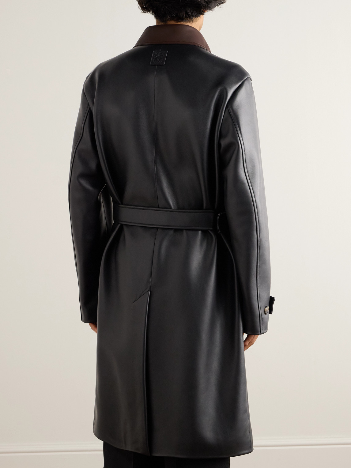 Loewe Belted Two-tone Panelled Leather Coat In Black