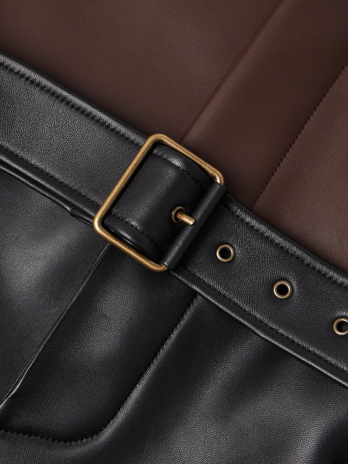 Loewe Belted Two-tone Panelled Leather Coat In Black