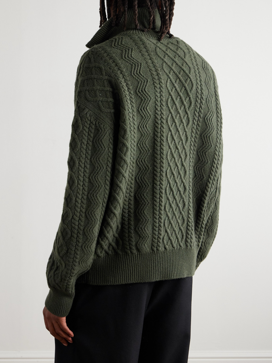 Loewe Cable-knit Wool Half-zip Rollneck Sweater In Green