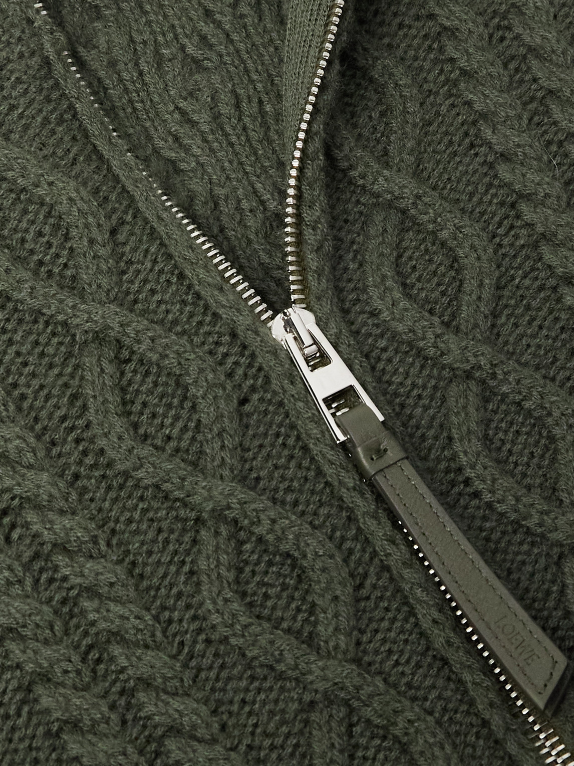Loewe Cable-knit Wool Half-zip Rollneck Sweater In Green