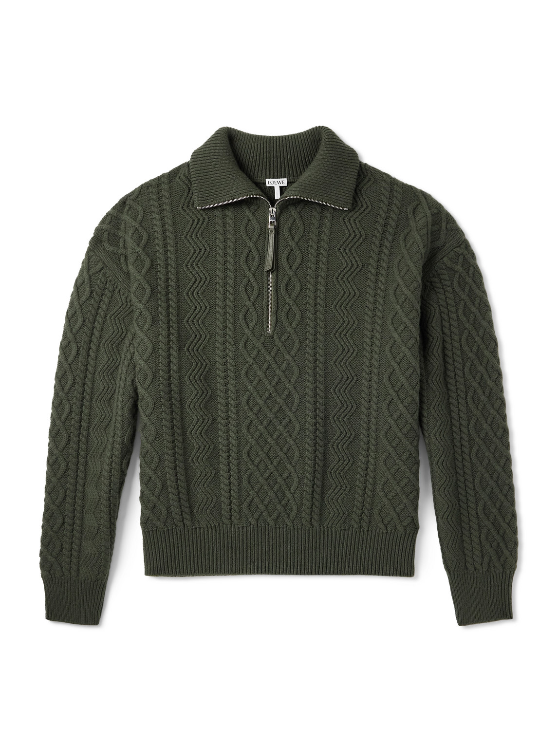 Loewe Cable-knit Wool Half-zip Rollneck Sweater In Green