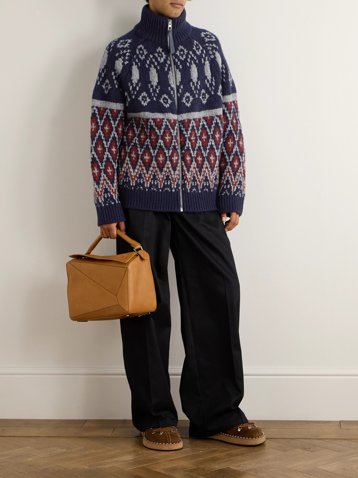 Loewe Fair Isle Wool-blend Jacquard Zip-up Cardigan In Multi