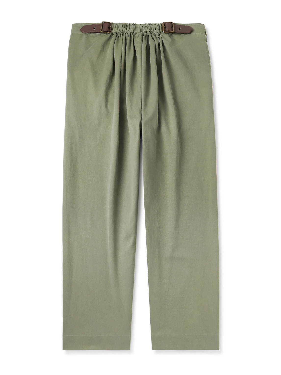 Loewe Wide-leg Belted Garment-dyed Cotton-satin Trousers In Green