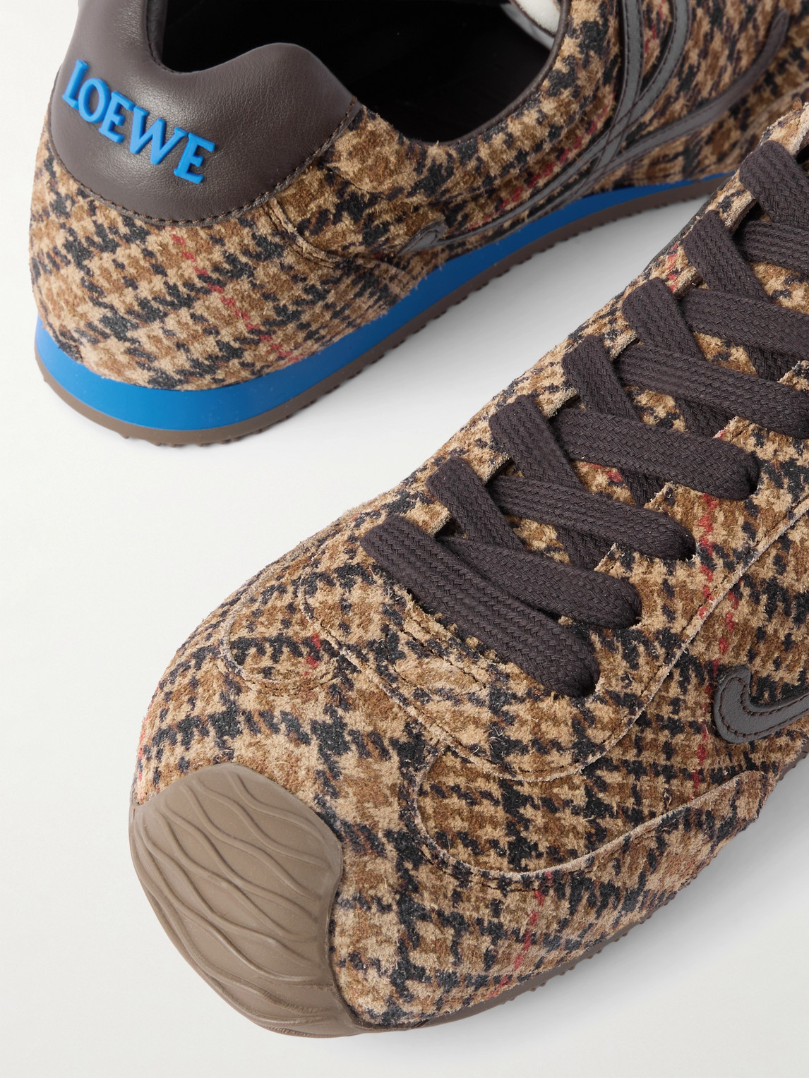 Loewe Ballet Runner 2.0 Leather-trimmed Checked Wool Sneakers In Brown