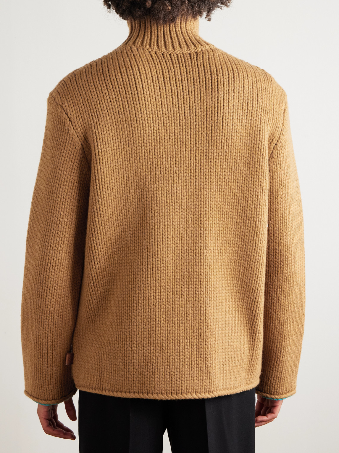 Loewe Suede-trimmed Wool Rollneck Sweater In Brown
