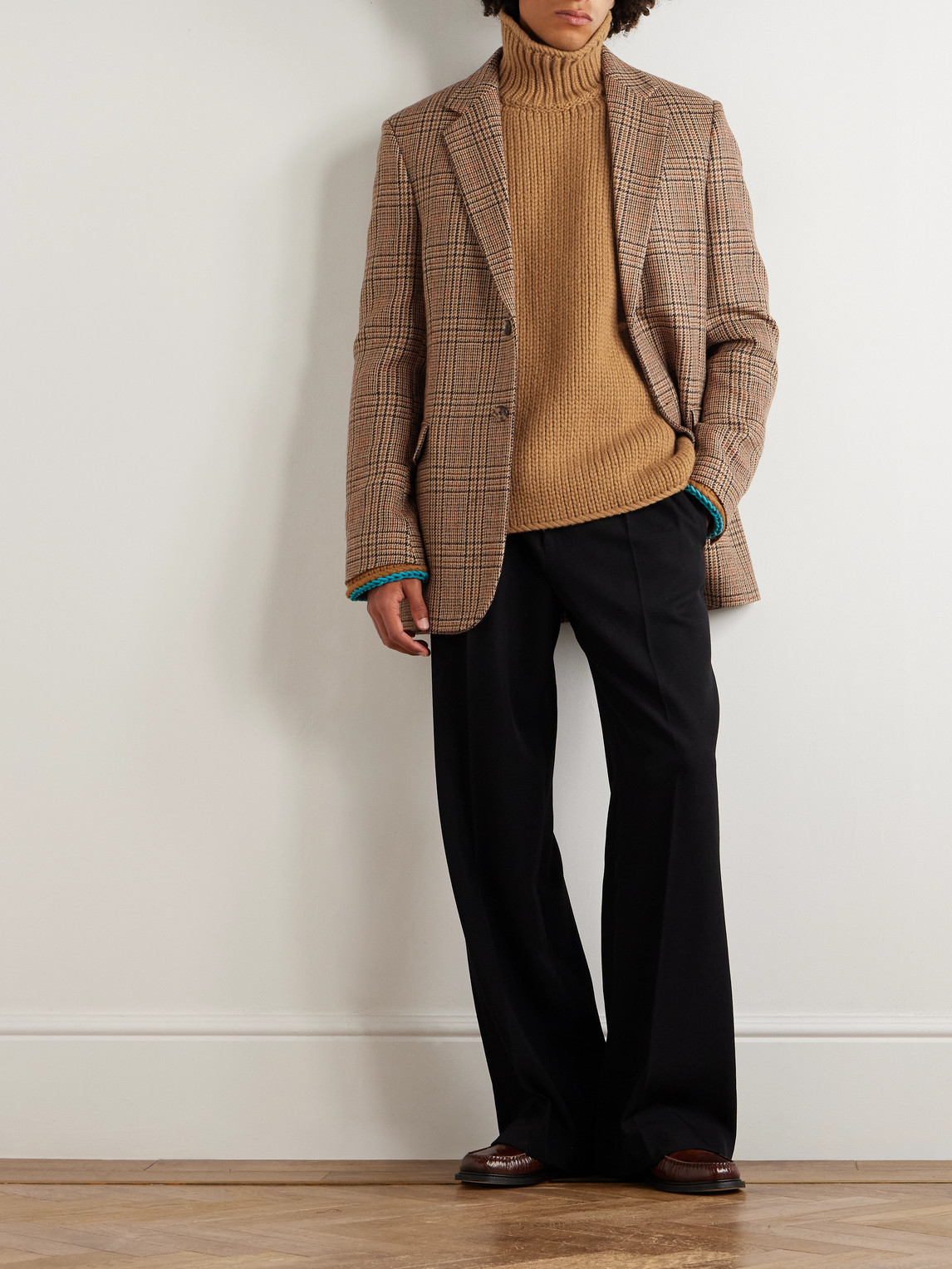 Loewe Suede-trimmed Wool Rollneck Sweater In Brown