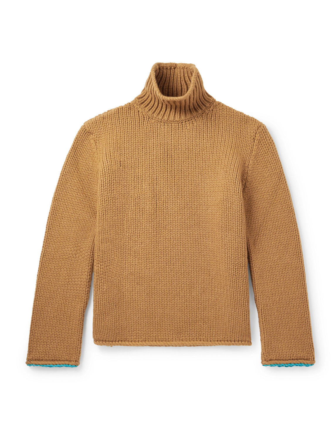 Loewe Suede-trimmed Wool Rollneck Sweater In Brown