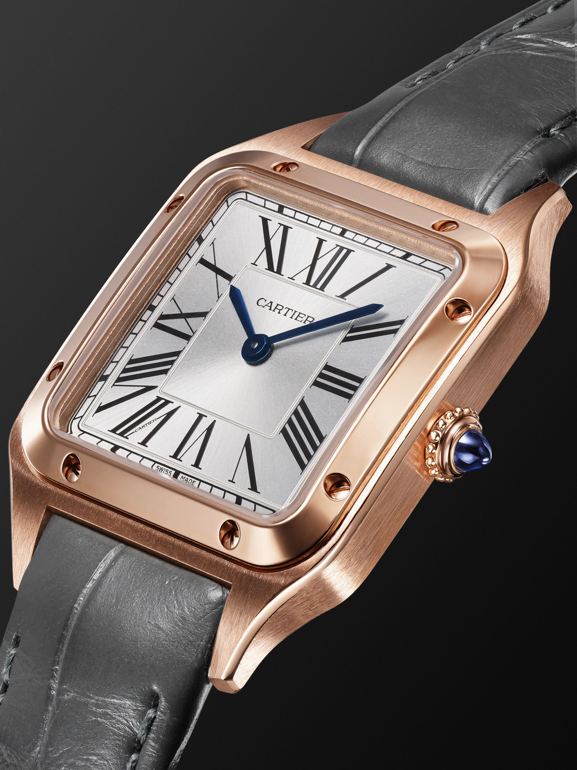  Cartier - Santos-dumont Small 38mm 18-karat Rose Gold And Alligator Watch, Ref. No. Wssa0086 - Men - Silver 