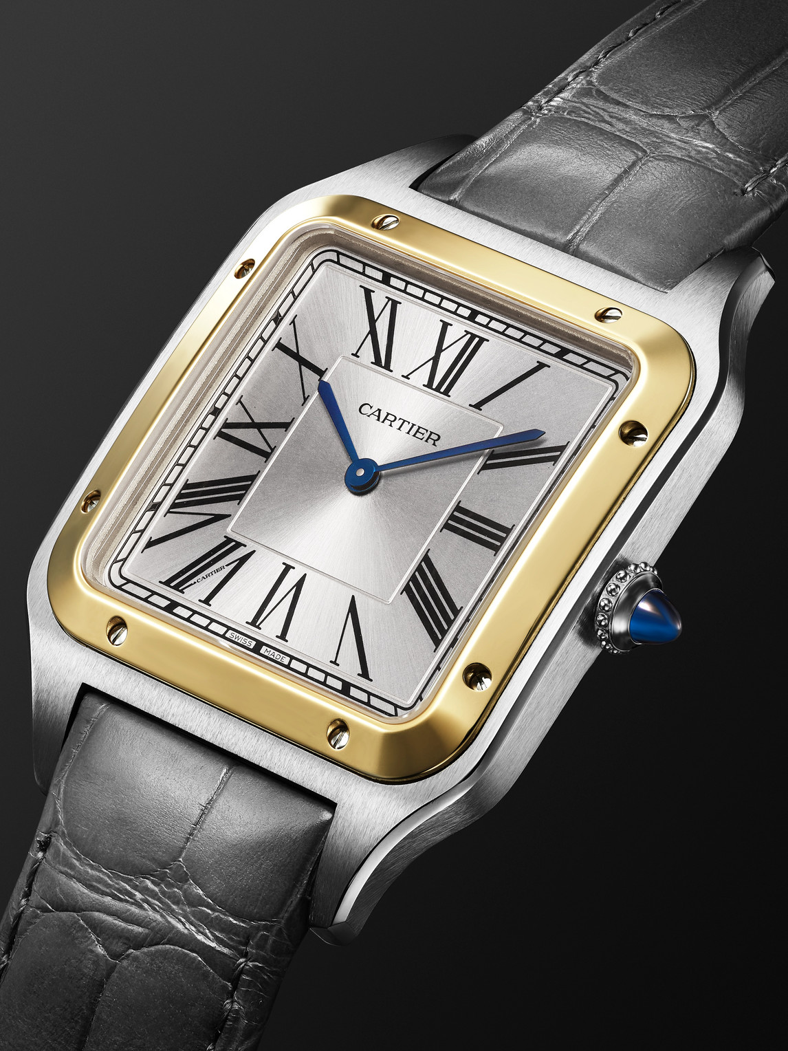  Cartier - Santos-dumont Extra-large Hand-wound 46.6mm 18-karat Gold, Stainless Steel And Alligator Watch, Ref. No. W2sa0034 - Men - Silver 