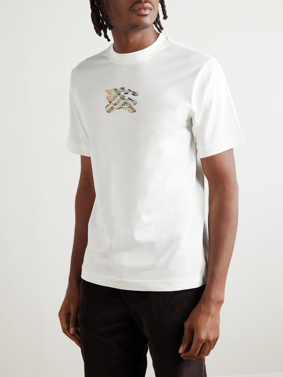 Burberry Equestrian Knight Design Cotton T-shirt In White