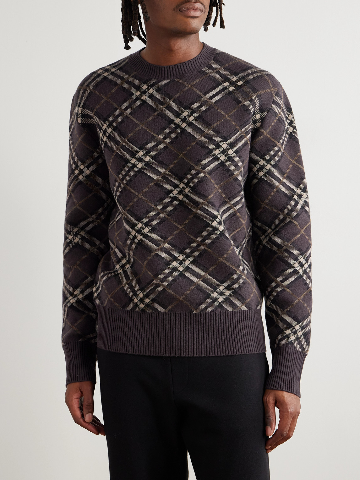 Burberry Gregory Checked Wool-blend Sweater In Brown