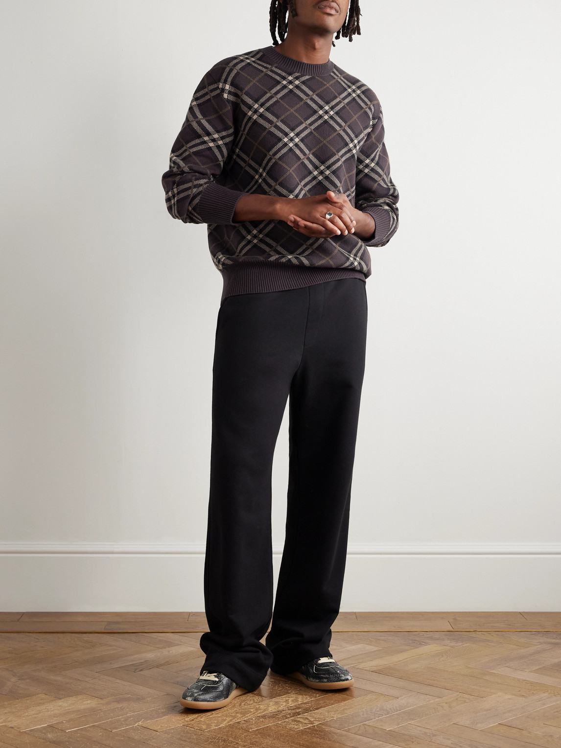 Burberry Gregory Checked Wool-blend Sweater In Brown