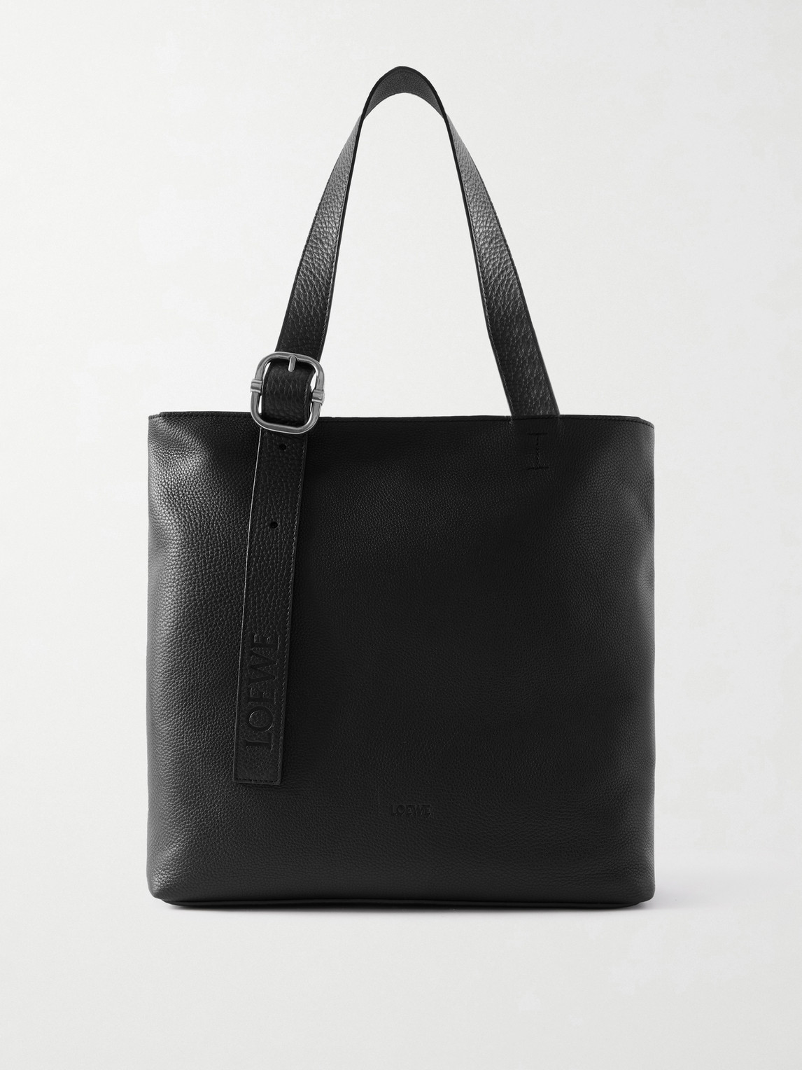 Loewe Loop Logo-debossed Full-grain Leather Tote Bag In Black