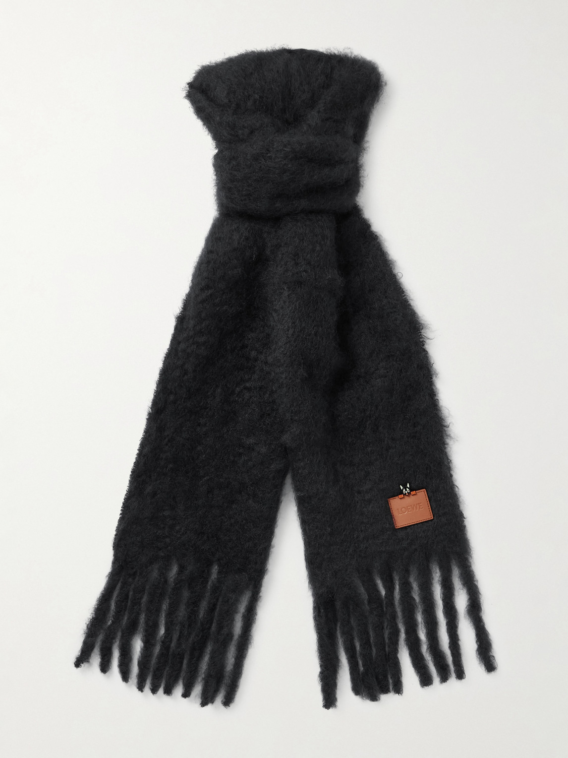 Loewe Logo-appliquéd Fringed Mohair And Wool-blend Scarf In Black