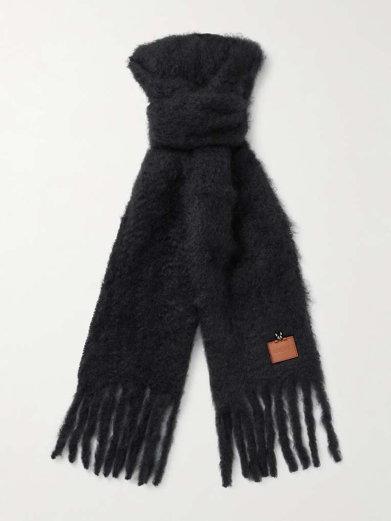 Loewe — Logo-Appliquéd Fringed Mohair and Wool-Blend Scarf