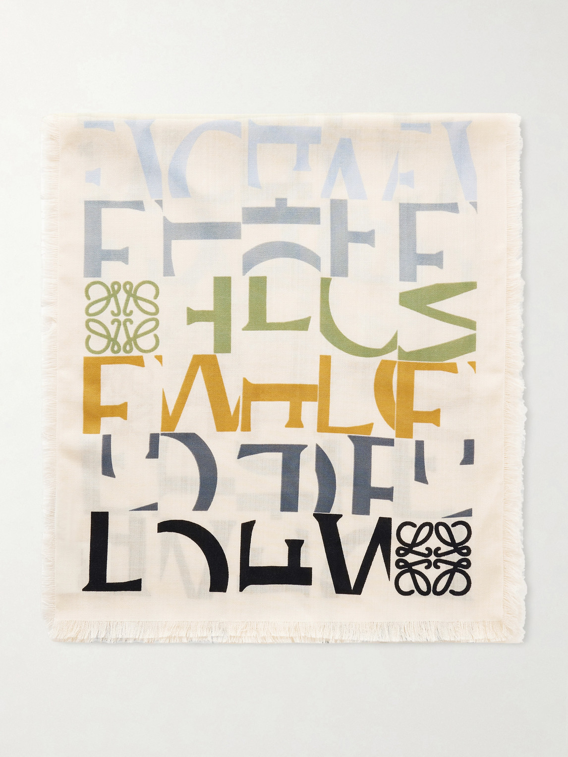 Loewe Fringed Logo-print Wool, Silk And Cashmere-blend Scarf In Burgundy