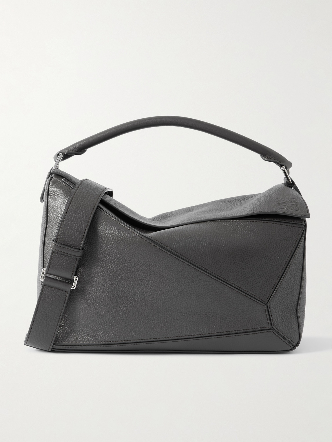 Loewe Puzzle Edge Large Logo-debossed Full-grain Leather Messenger Bag In Gray