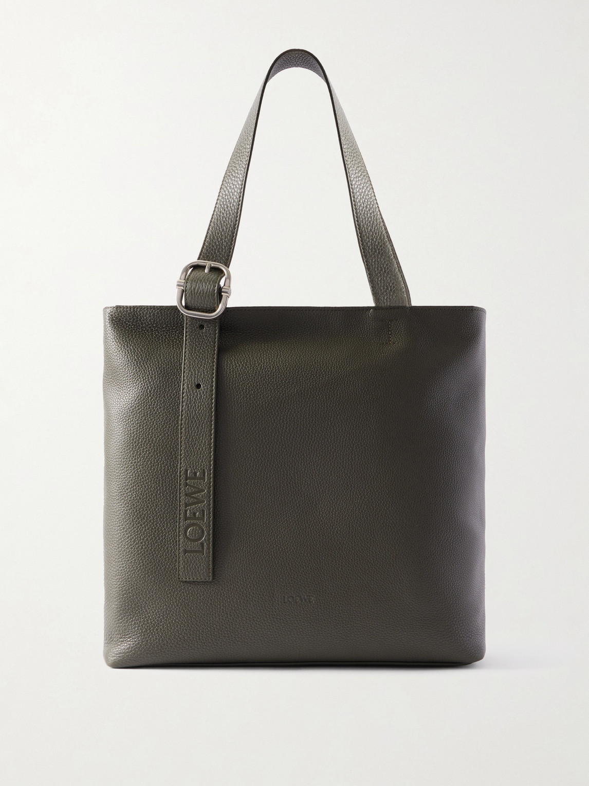 Loewe Loop Logo-debossed Full-grain Leather Tote Bag In Green