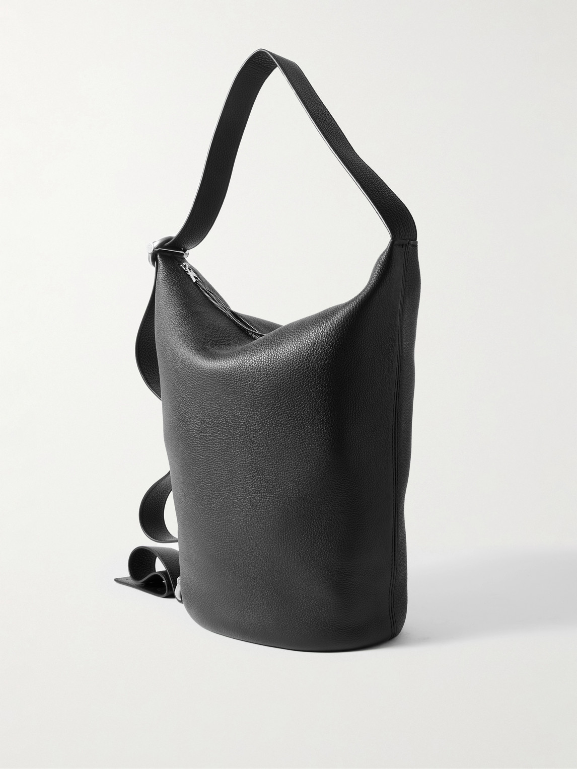 Loewe Loop Medium Logo-debossed Leather Bucket Bag In Black