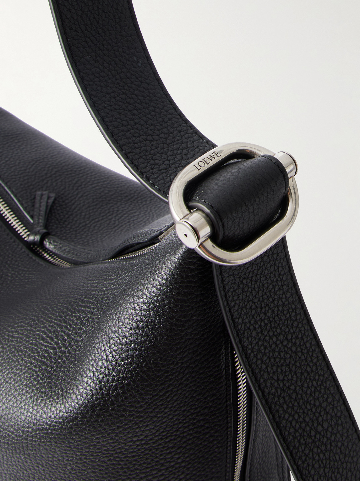 Loewe Loop Medium Logo-debossed Leather Bucket Bag In Black