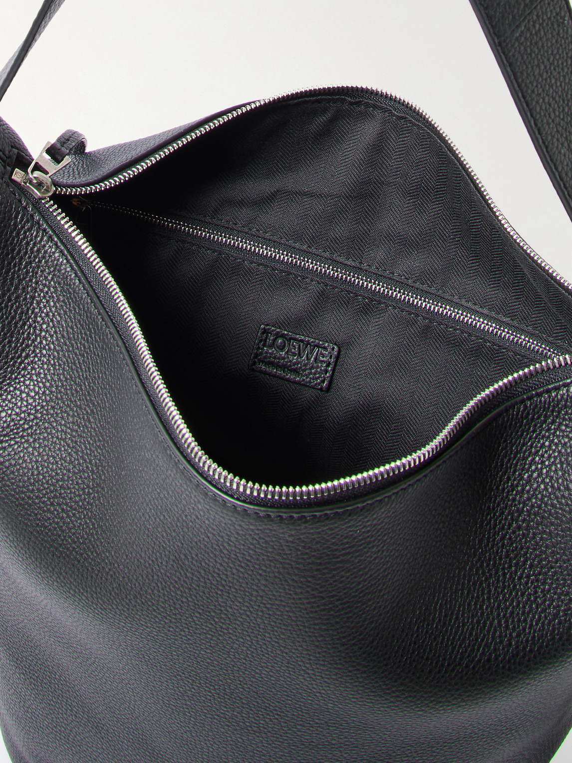Loewe Loop Medium Logo-debossed Leather Bucket Bag In Black