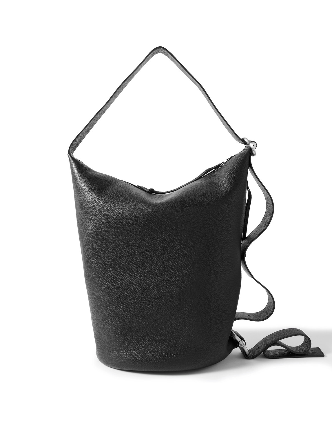 Loewe Loop Medium Logo-debossed Leather Bucket Bag In Black