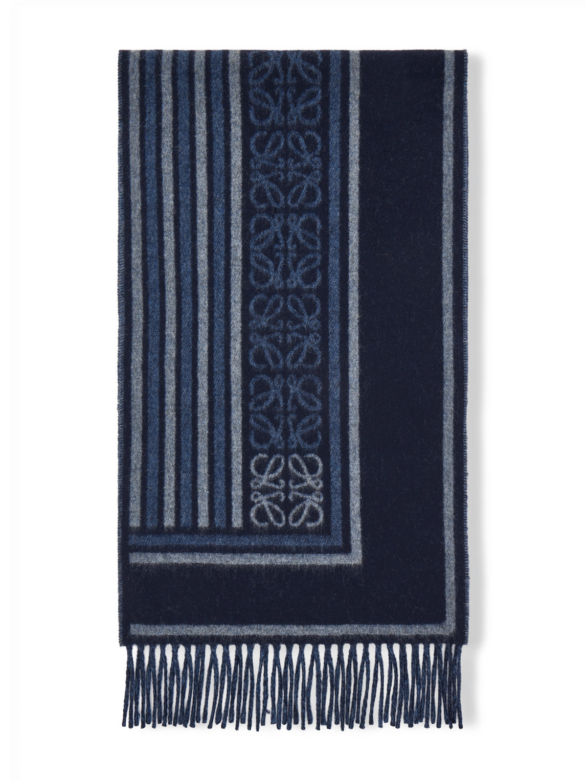 Loewe Fringed Wool And Cashmere-blend Scarf In Blue