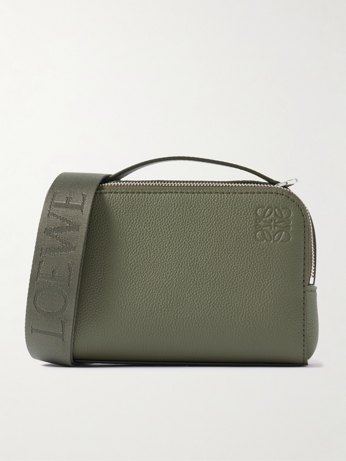 Loewe Logo-debossed Full-grain Leather Messenger Bag In Green