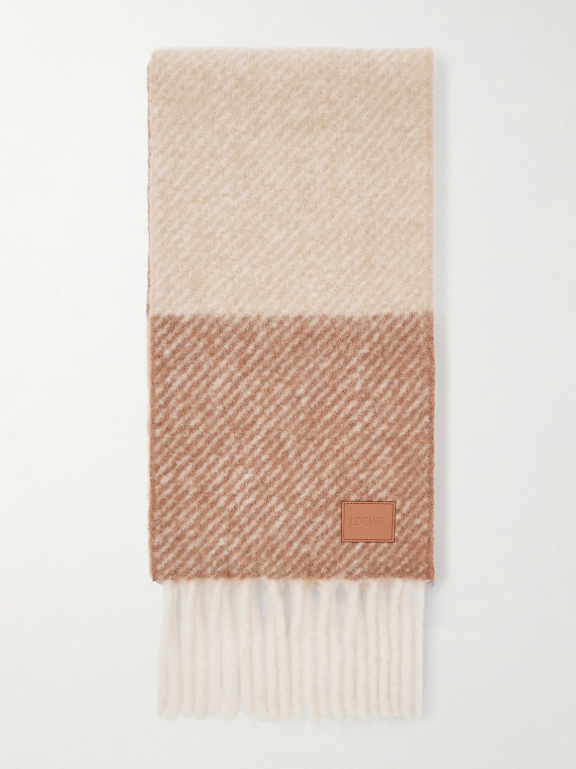 Loewe Fringed Striped Alpaca-blend Scarf In Neutral