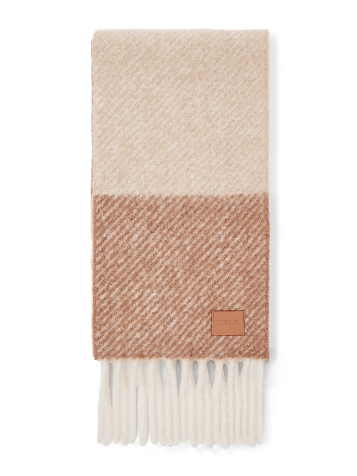 Loewe Fringed Striped Alpaca-blend Scarf In Neutral