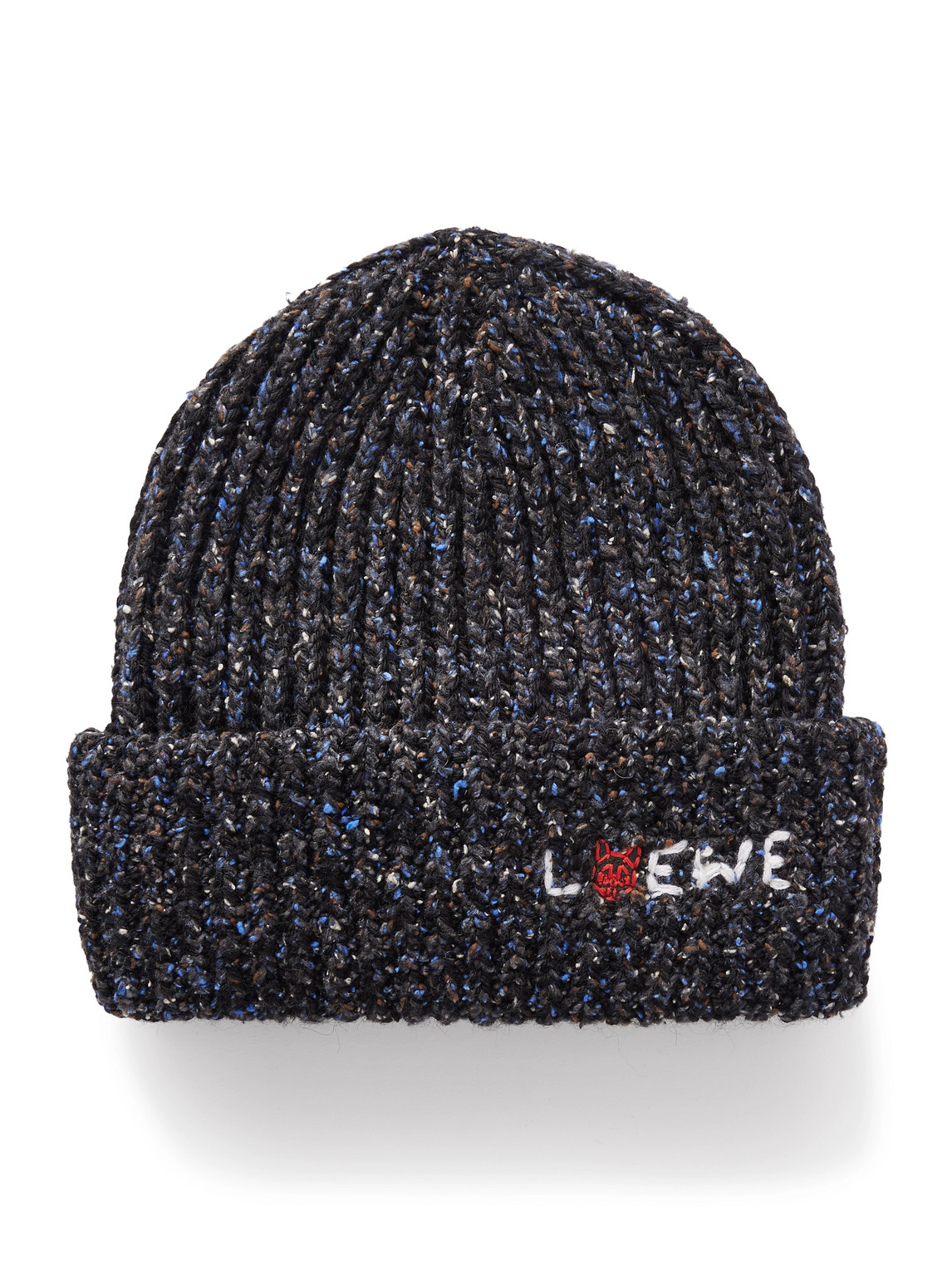 Loewe Louis Wain Logo-embroidered Ribbed-knit Beanie In Gray
