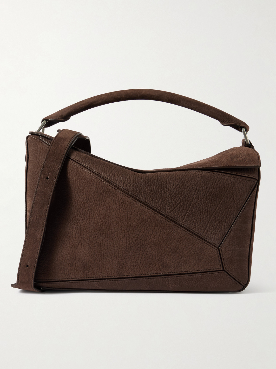 Loewe Puzzle Edge Large Logo-debossed Nubuck Messenger Bag In Brown