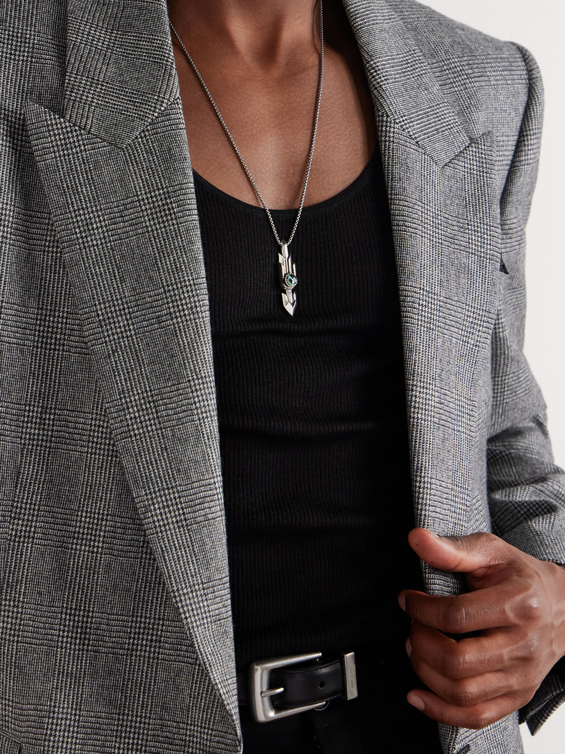 Jacques Marie Mage Natrona Sterling Silver Apache Blue Turquoise Pendant Necklace In Metallic