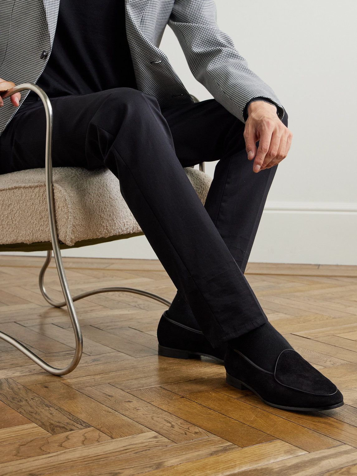 Morjas The Belgian Leather-trimmed Suede Loafers In Black
