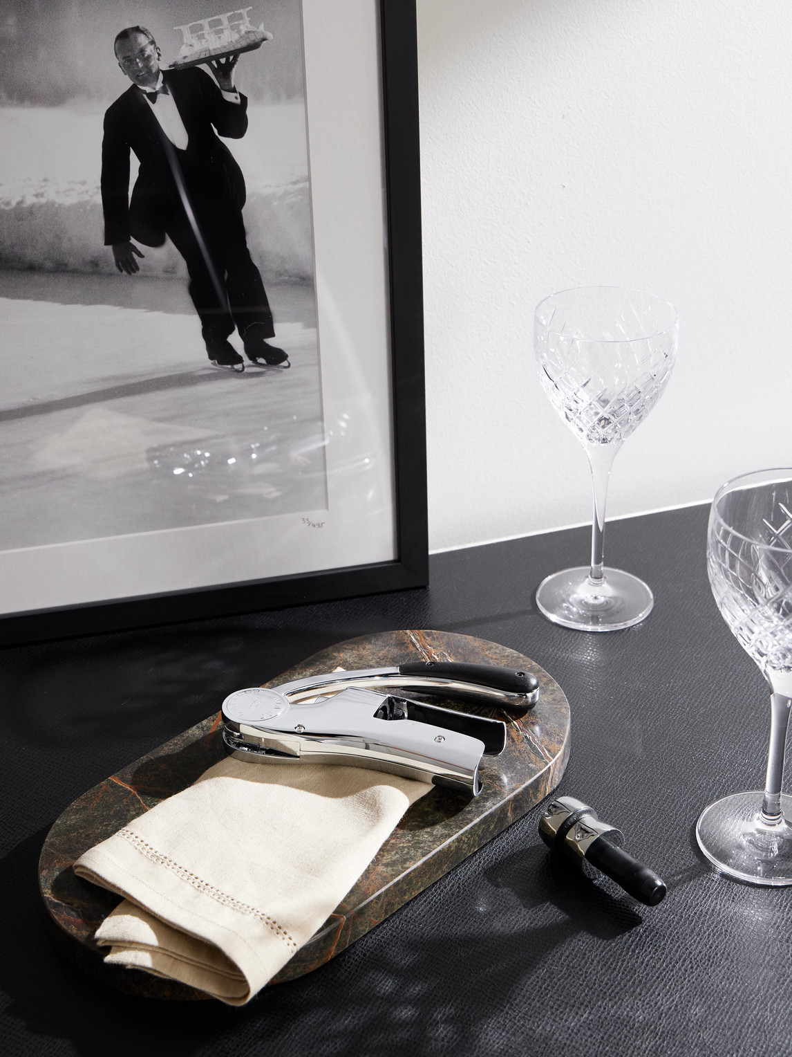 Up & Down Silver-Tone and Leather Corkscrew and Champagne Stopper Set — 2